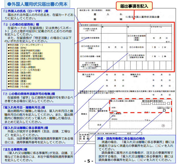 外国人雇用状況の届出（雇入れ時）雇用保険被保険者とならない場合
